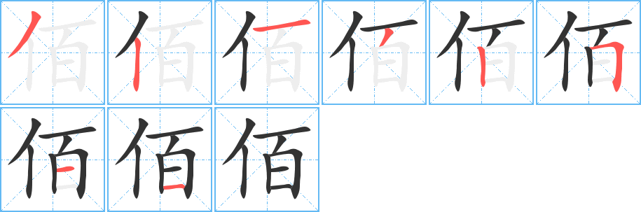 佰字的笔顺分步演示