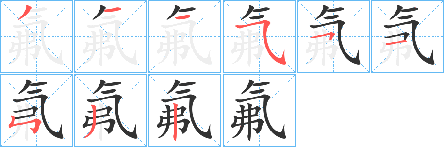 氟字的笔顺分步演示