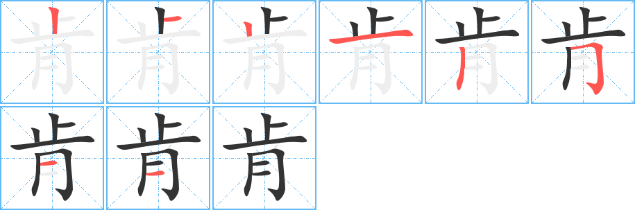 肯字的笔顺分步演示