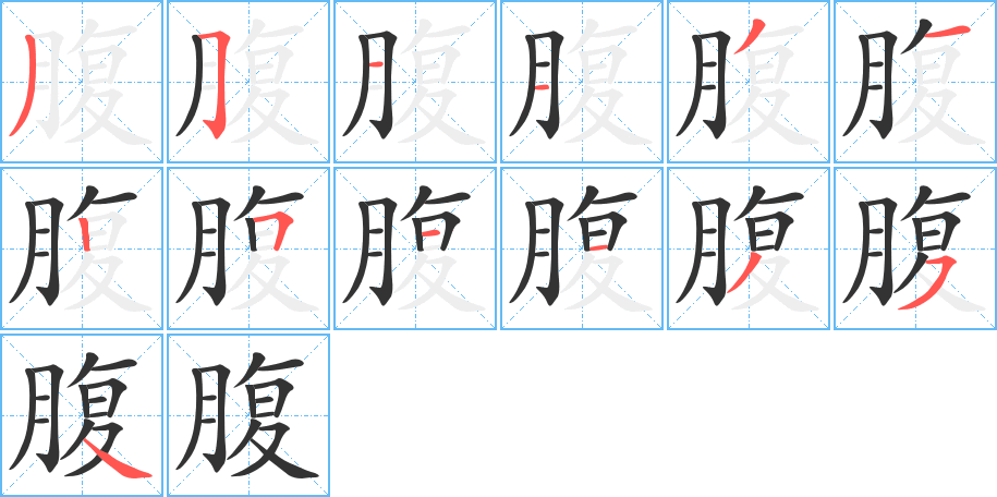 腹字的笔顺分步演示