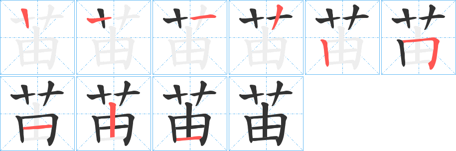 苖字的笔顺分步演示