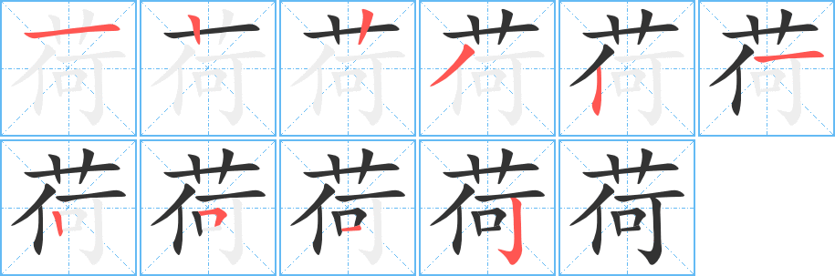 荷字的笔顺分步演示