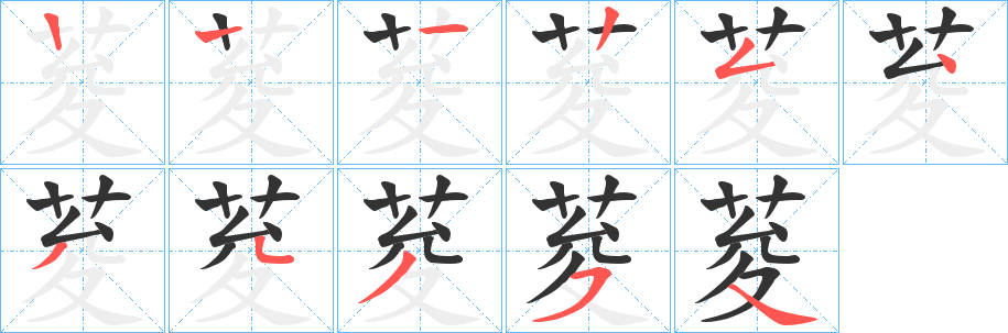 荾字的笔顺分步演示