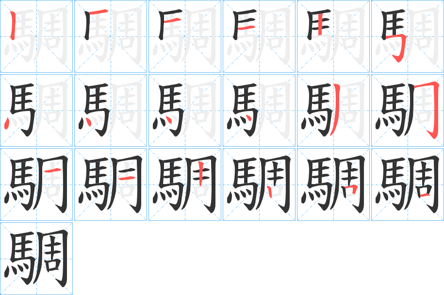 騆字的笔顺分步演示