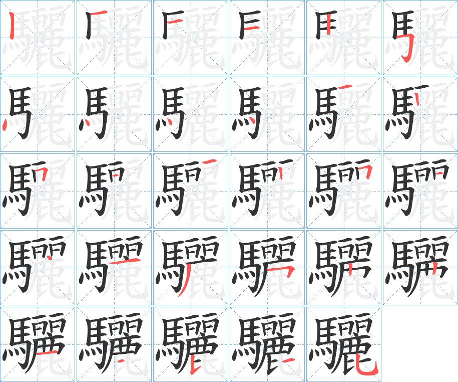 驪字的笔顺分步演示