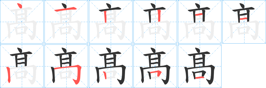 髙字的笔顺分步演示